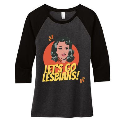 Lets Go Lesbians! Retro Lesbian Subtle Women's Tri-Blend 3/4-Sleeve Raglan Shirt