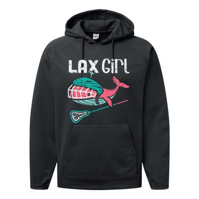 Lax Girl Lacrosse Whale Cute Sport Player Goalie Performance Fleece Hoodie