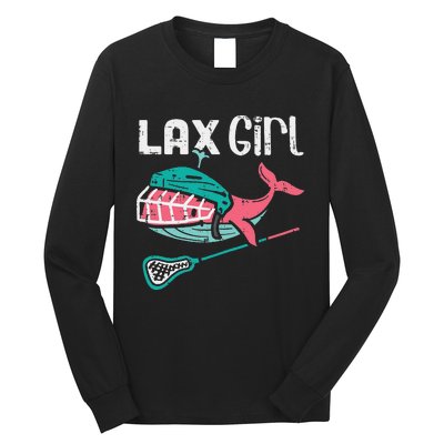 Lax Girl Lacrosse Whale Cute Sport Player Goalie Long Sleeve Shirt