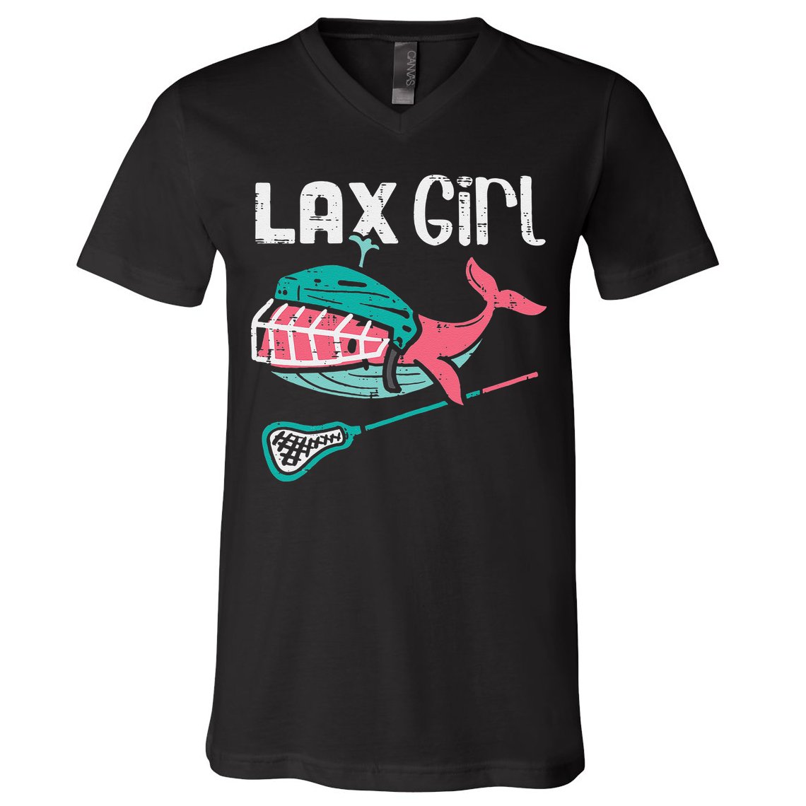 Lax Girl Lacrosse Whale Cute Sport Player Goalie V-Neck T-Shirt
