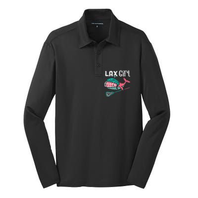 Lax Girl Lacrosse Whale Cute Sport Player Goalie Silk Touch Performance Long Sleeve Polo