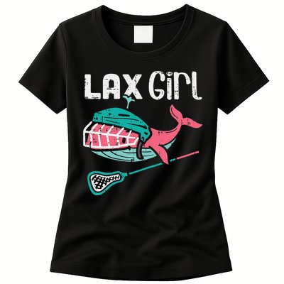 Lax Girl Lacrosse Whale Cute Sport Player Goalie Womens T-Shirt