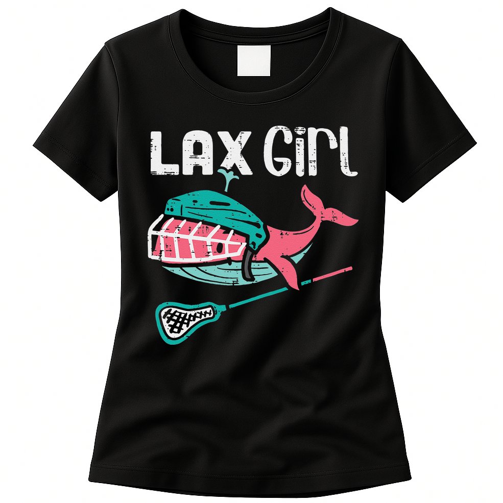 Lax Girl Lacrosse Whale Cute Sport Player Goalie Womens T-Shirt