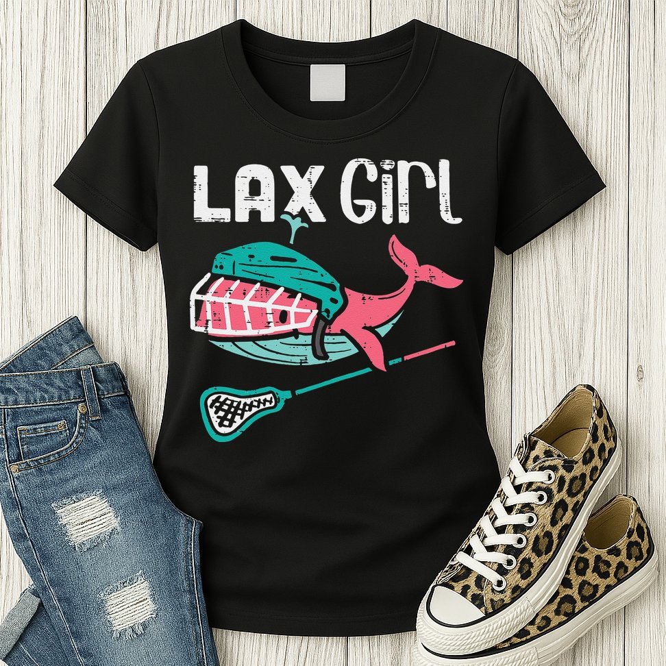 Lax Girl Lacrosse Whale Cute Sport Player Goalie Womens T-Shirt