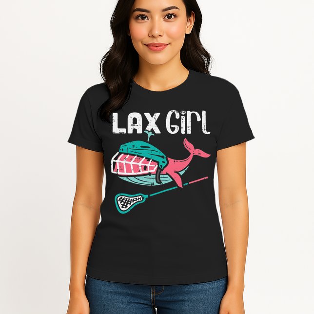 Lax Girl Lacrosse Whale Cute Sport Player Goalie Womens T-Shirt