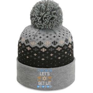 Lets Get Lit Orah Jewish Pun Ugly Hanukkah Chanukah Great Gift The Baniff Cuffed Pom Beanie