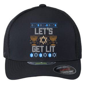 Lets Get Lit Orah Jewish Pun Ugly Hanukkah Chanukah Great Gift Flexfit Unipanel Trucker Cap