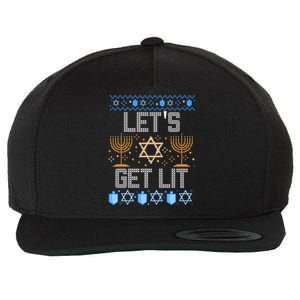 Lets Get Lit Orah Jewish Pun Ugly Hanukkah Chanukah Great Gift Wool Snapback Cap