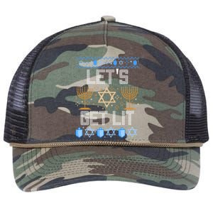 Lets Get Lit Orah Jewish Pun Ugly Hanukkah Chanukah Great Gift Retro Rope Trucker Hat Cap