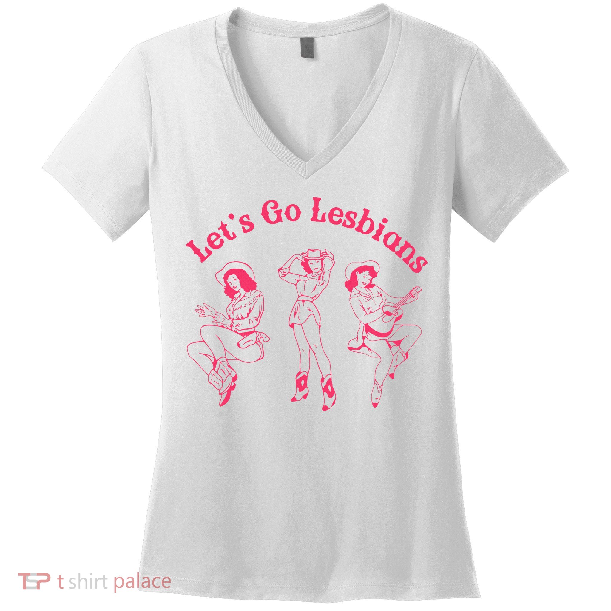 Lets Go Lesbians Western Cowgirls Lgbt Month Women's V-Neck T-Shirt