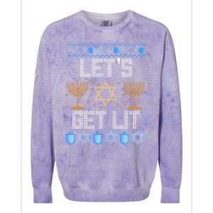 Lets Get Lit Orah Jewish Pun Ugly Hanukkah Chanukah Meaningful Gift Colorblast Crewneck Sweatshirt