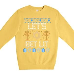 Lets Get Lit Orah Jewish Pun Ugly Hanukkah Chanukah Meaningful Gift Premium Crewneck Sweatshirt