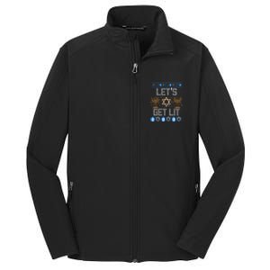 Lets Get Lit Orah Jewish Pun Ugly Hanukkah Chanukah Meaningful Gift Core Soft Shell Jacket