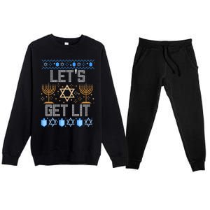 Lets Get Lit Orah Jewish Pun Ugly Hanukkah Chanukah Meaningful Gift Premium Crewneck Sweatsuit Set