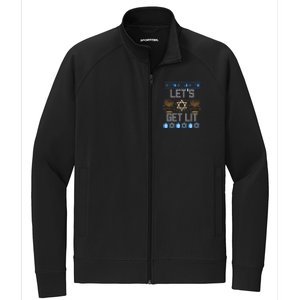 Lets Get Lit Orah Jewish Pun Ugly Hanukkah Chanukah Meaningful Gift Stretch Full-Zip Cadet Jacket