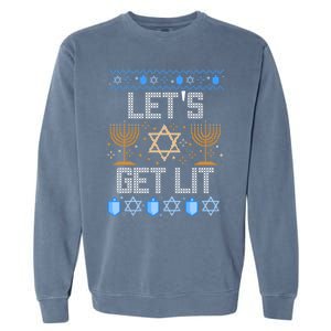 Lets Get Lit Orah Jewish Pun Ugly Hanukkah Chanukah Meaningful Gift Garment-Dyed Sweatshirt