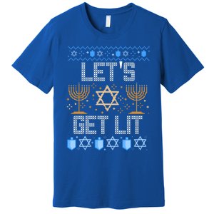 Lets Get Lit Orah Jewish Pun Ugly Hanukkah Chanukah Meaningful Gift Premium T-Shirt