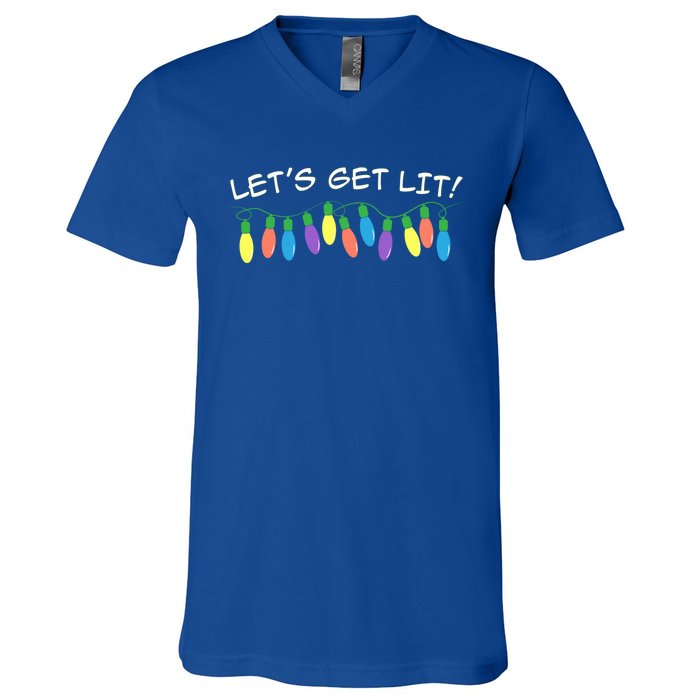 LetS Get Lit Ugly Christmas Xmas Gift V-Neck T-Shirt