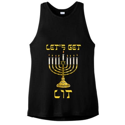 Let's Get Lit Chanukah Happy Hanukkah Funny Menorah Jewish  Ladies PosiCharge Tri-Blend Wicking Tank