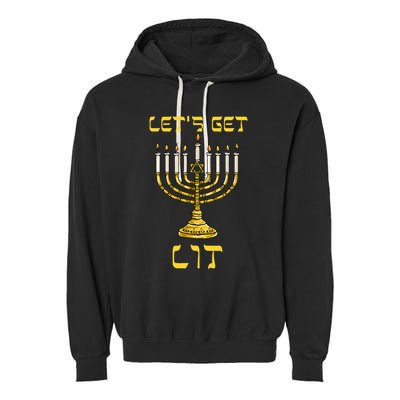 Let's Get Lit Chanukah Happy Hanukkah Funny Menorah Jewish  Garment-Dyed Fleece Hoodie