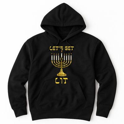 Let's Get Lit Chanukah Happy Hanukkah Funny Menorah Jewish  Hoodie