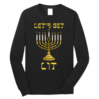 Let's Get Lit Chanukah Happy Hanukkah Funny Menorah Jewish  Long Sleeve Shirt