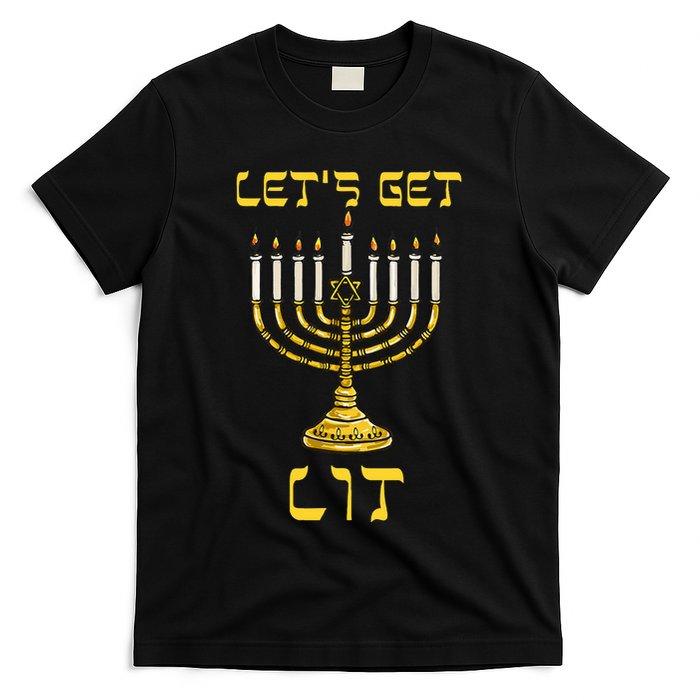 Let's Get Lit Chanukah Happy Hanukkah Funny Menorah Jewish  T-Shirt