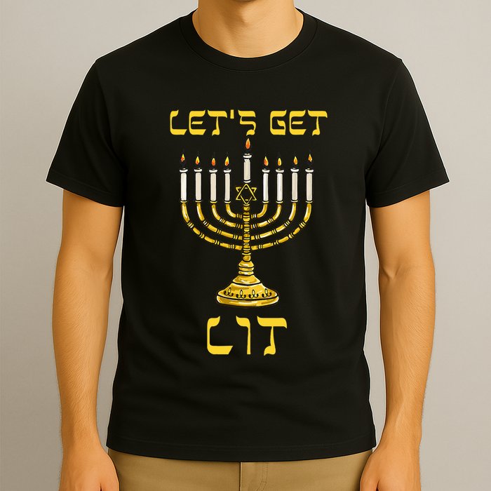 Let's Get Lit Chanukah Happy Hanukkah Funny Menorah Jewish  T-Shirt