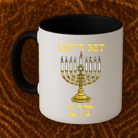 Let's Get Lit Chanukah Happy Hanukkah Funny Menorah Jewish  Mug