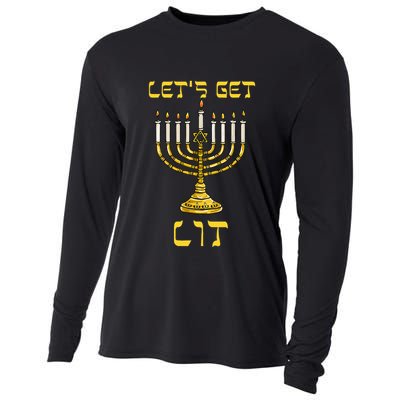 Let's Get Lit Chanukah Happy Hanukkah Funny Menorah Jewish  Cooling Performance Long Sleeve Crew
