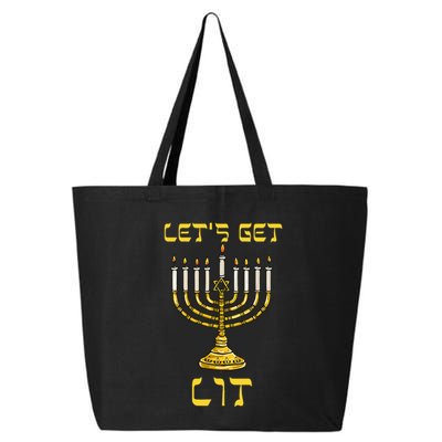 Let's Get Lit Chanukah Happy Hanukkah Funny Menorah Jewish  25L Jumbo Tote