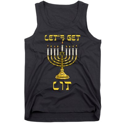 Let's Get Lit Chanukah Happy Hanukkah Funny Menorah Jewish  Tank Top