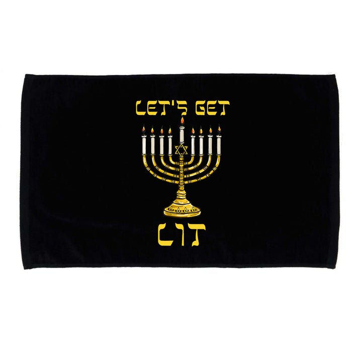 Let's Get Lit Chanukah Happy Hanukkah Funny Menorah Jewish  Microfiber Hand Towel