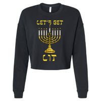 Let's Get Lit Chanukah Happy Hanukkah Funny Menorah Jewish  Cropped Pullover Crew