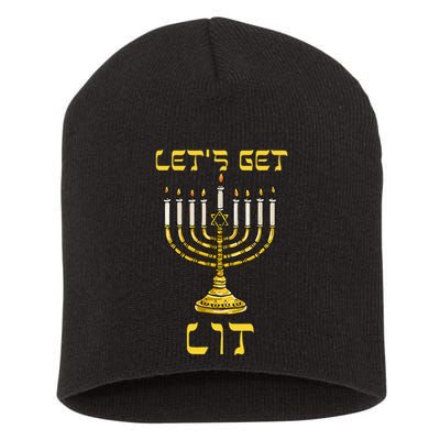 Let's Get Lit Chanukah Happy Hanukkah Funny Menorah Jewish  Short Acrylic Beanie