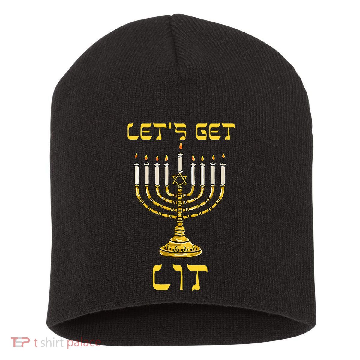 Let's Get Lit Chanukah Happy Hanukkah Funny Menorah Jewish  Short Acrylic Beanie