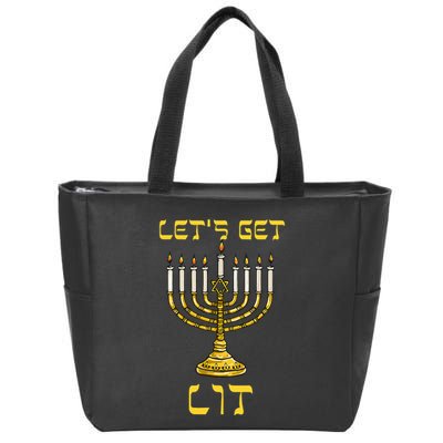 Let's Get Lit Chanukah Happy Hanukkah Funny Menorah Jewish  Zip Tote Bag