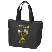 Let's Get Lit Chanukah Happy Hanukkah Funny Menorah Jewish  Zip Tote Bag