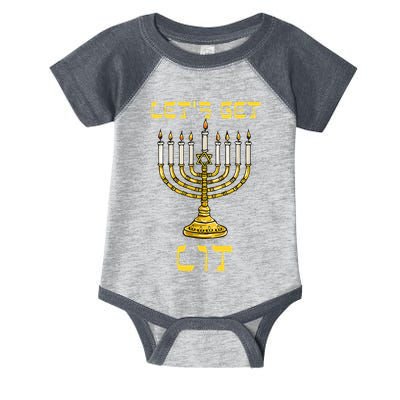 Let's Get Lit Chanukah Happy Hanukkah Funny Menorah Jewish  Infant Baby Jersey Bodysuit