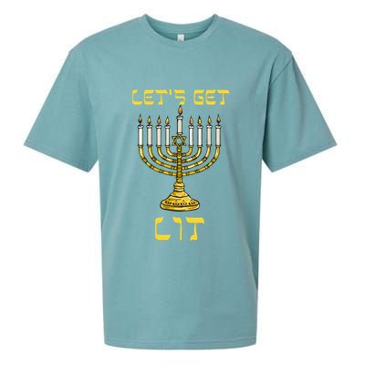 Let's Get Lit Chanukah Happy Hanukkah Funny Menorah Jewish  Sueded Cloud Jersey T-Shirt