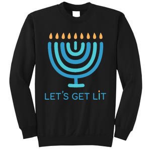 Let's Get Lit Menorah Jewish Funny Ugly Hanukkah Jew  Sweatshirt