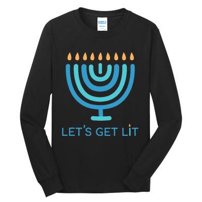 Let's Get Lit Menorah Jewish Funny Ugly Hanukkah Jew  Tall Long Sleeve T-Shirt