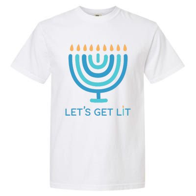 Let's Get Lit Menorah Jewish Funny Ugly Hanukkah Jew  Garment-Dyed Heavyweight T-Shirt