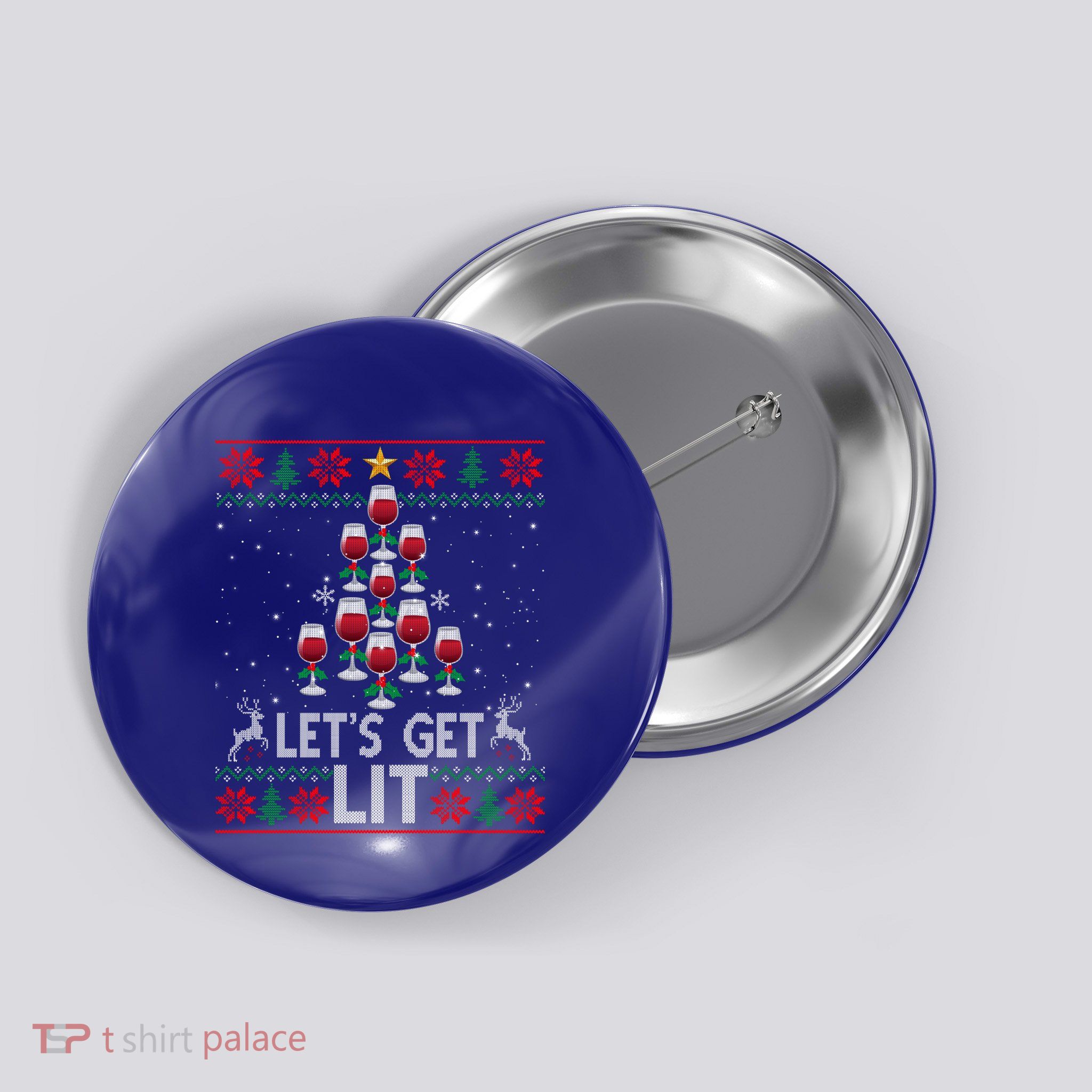 Lets Get Lit Wine Tree Funny Christmas Ugly Xmas Gift Button