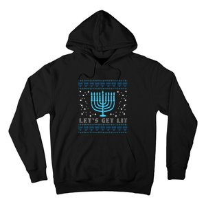 Lets Get Lit Ugly Hanukkah Menorah Chanukah Jew  Hoodie