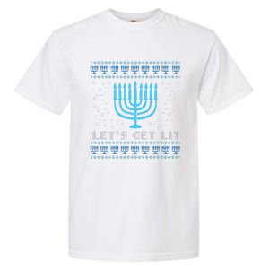 Lets Get Lit Ugly Hanukkah Menorah Chanukah Jew  Garment-Dyed Heavyweight T-Shirt