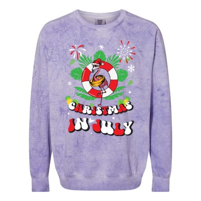 Lets Get Lit Christmas In July Xmas Flamingo Groovy Gift Colorblast Crewneck Sweatshirt