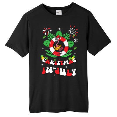 Lets Get Lit Christmas In July Xmas Flamingo Groovy Gift Tall Fusion ChromaSoft Performance T-Shirt