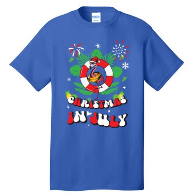 Lets Get Lit Christmas In July Xmas Flamingo Groovy Gift Tall T-Shirt