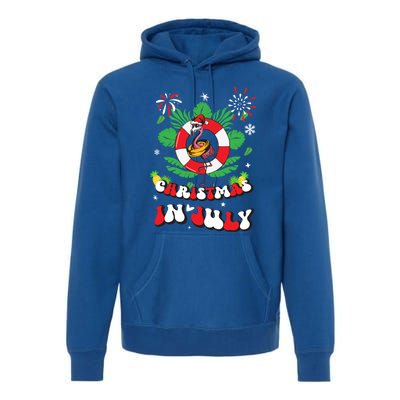 Lets Get Lit Christmas In July Xmas Flamingo Groovy Gift Premium Hoodie